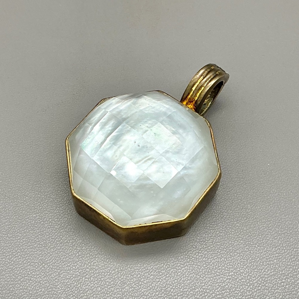 Dina Mackney Pendant Mother of Pearl Gold Vermeil Sterling Silver Enhancer 2"